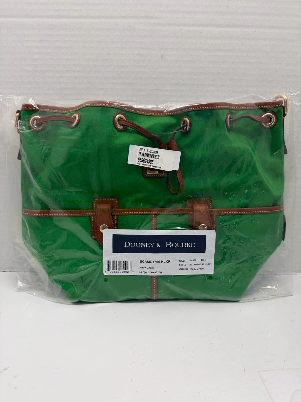Dooney & Bourke Large Nylon Drawstring Tote Bag with Leather Trim